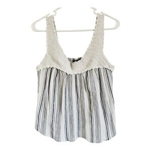 Aerie Knit Crochet Straps Vertical Striped Tank Top Size Medium 100% Cotton EUC